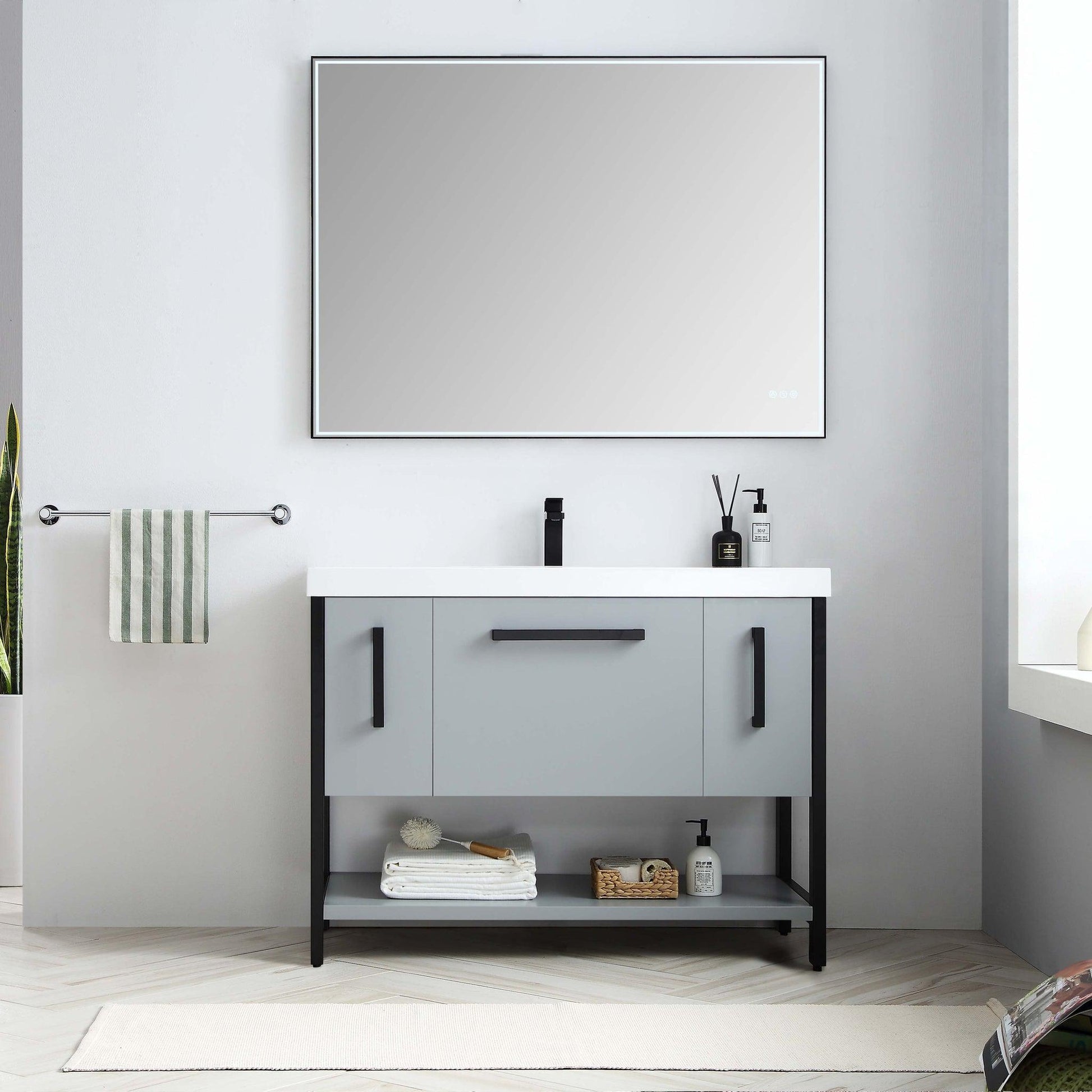 Blossom Riga 48" 3-Drawer Metal Gray Freestanding Vanity Base With An Open Shelf