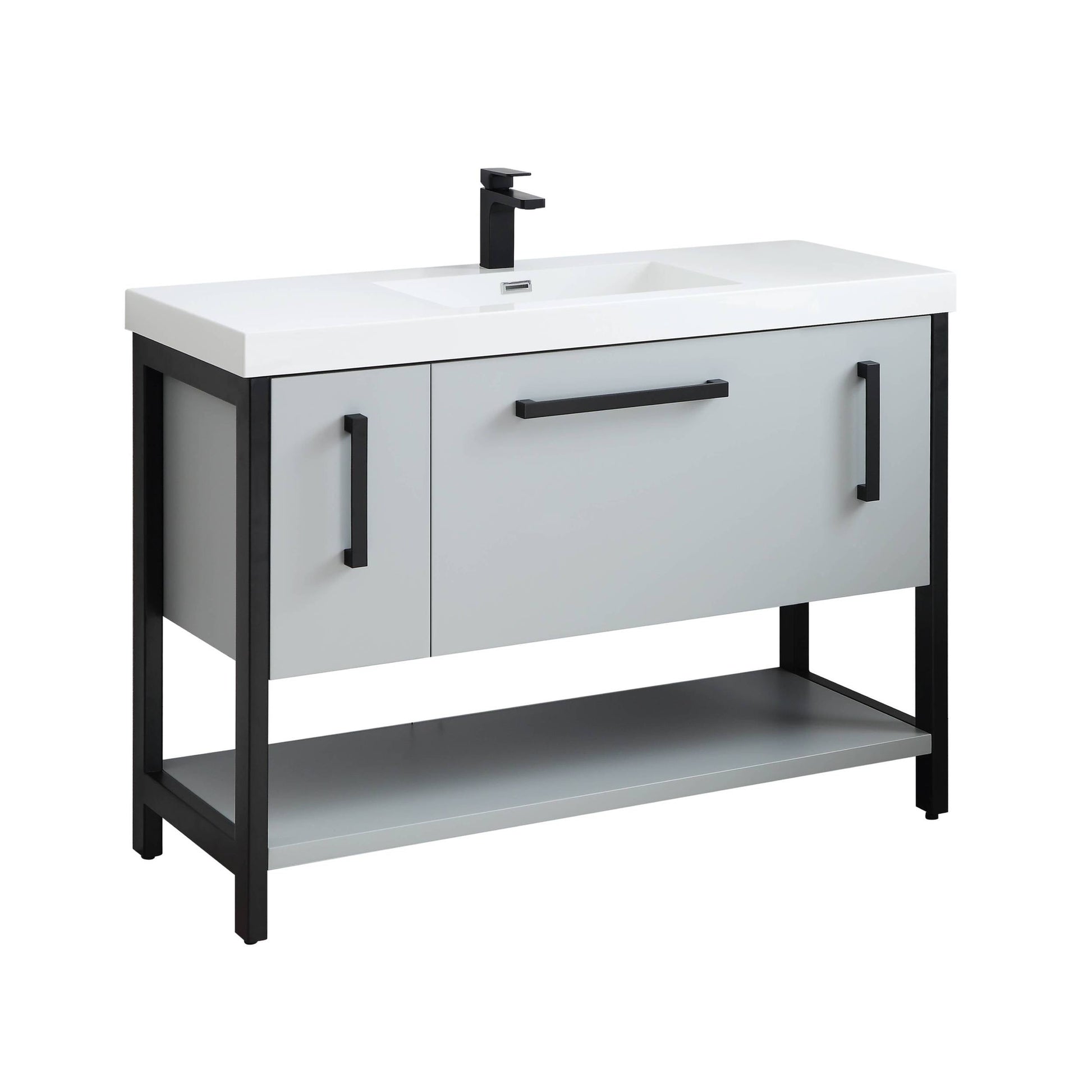 Blossom Riga 48" 3-Drawer Metal Gray Freestanding Vanity Base With An Open Shelf