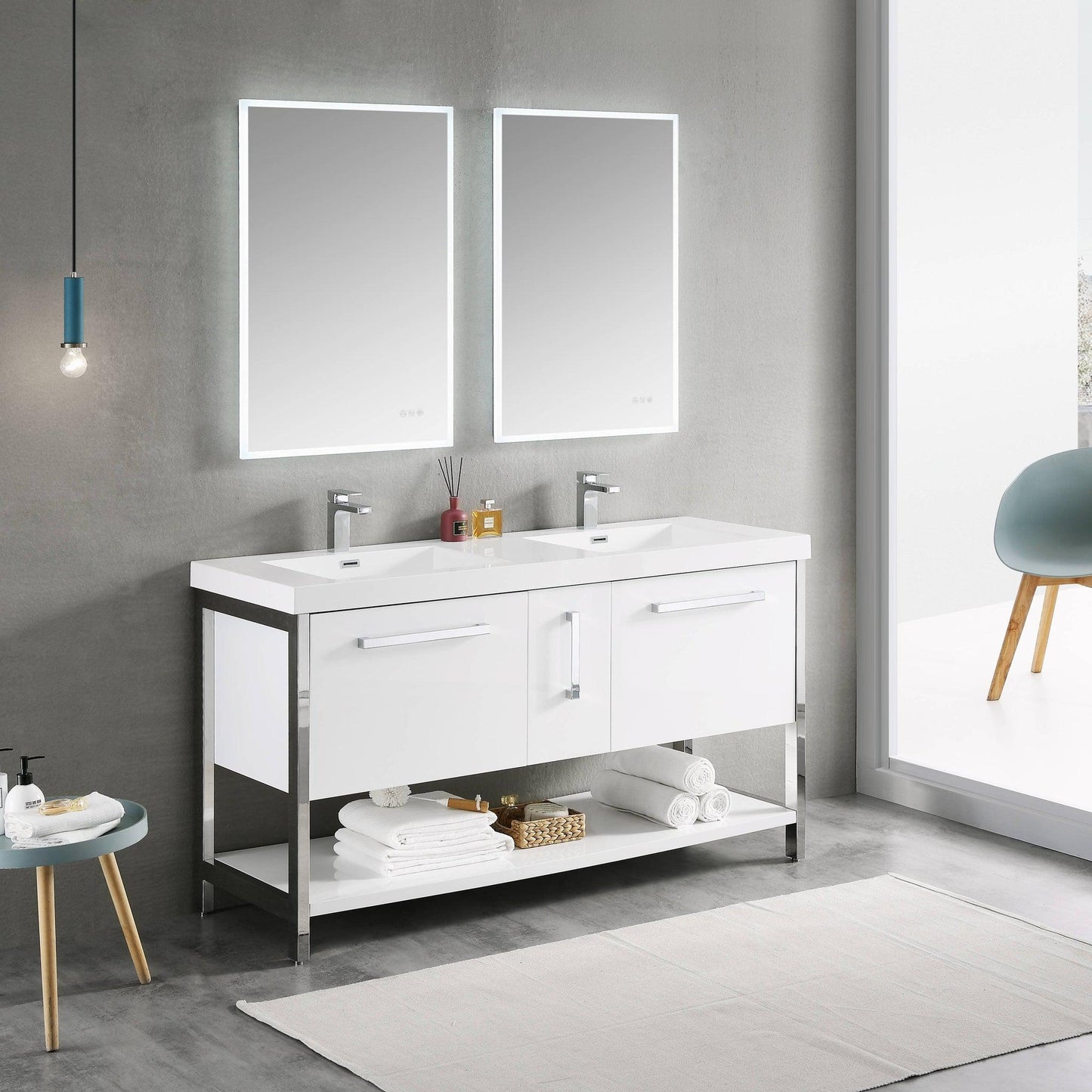 Blossom Riga 60" 3-Drawer Glossy White Freestanding Vanity Base With An Open Shelf