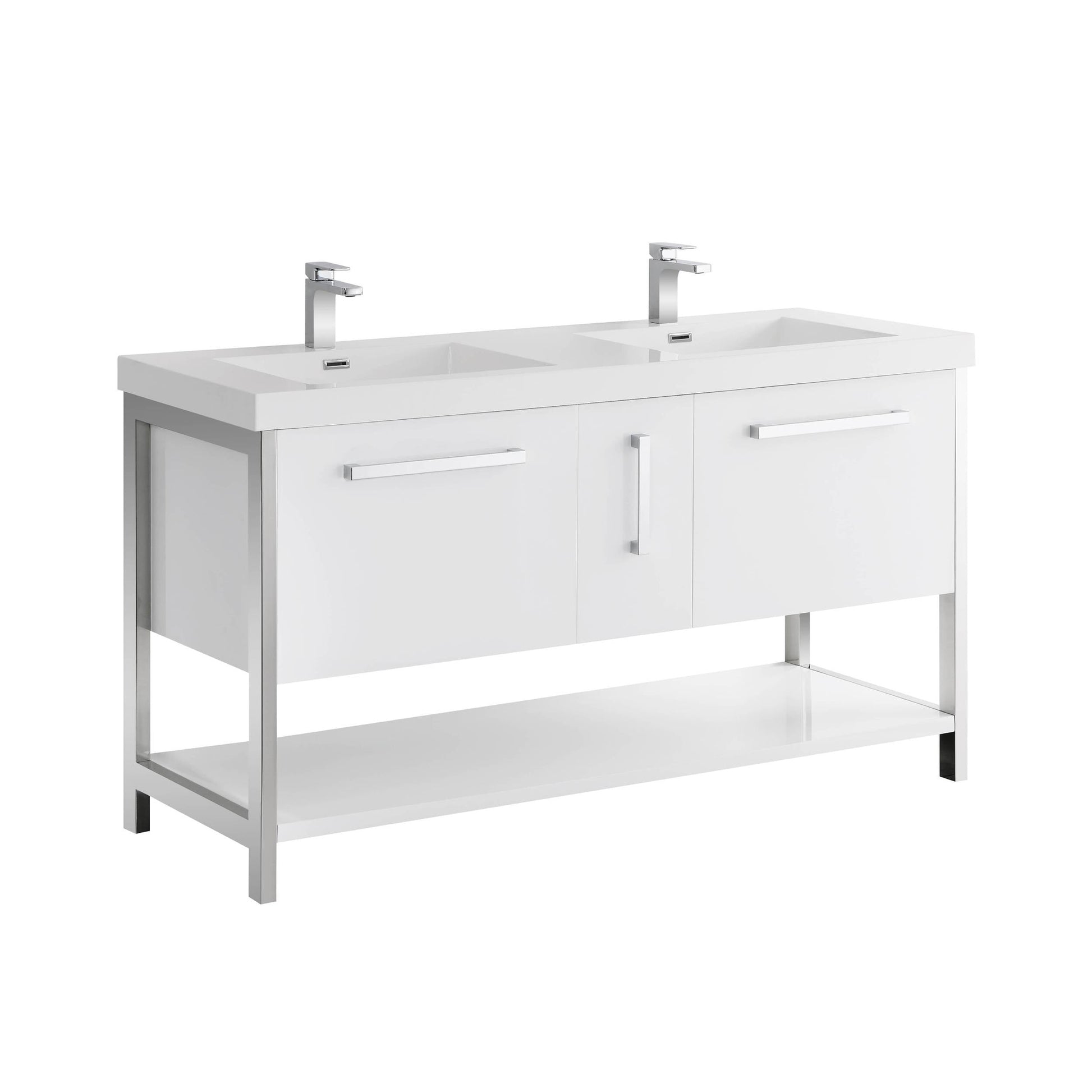 Blossom Riga 60" 3-Drawer Glossy White Freestanding Vanity Base With An Open Shelf