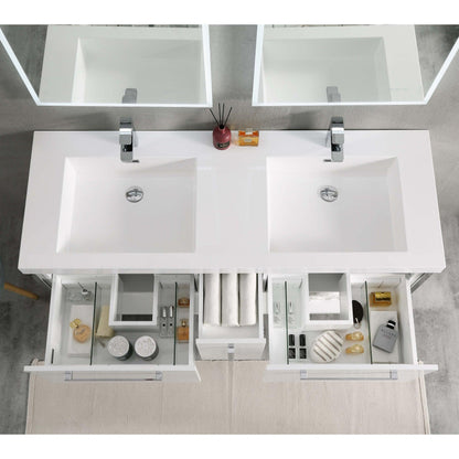 Blossom Riga 60" 3-Drawer Glossy White Freestanding Vanity Set With Acrylic Drop-In Double Sinks