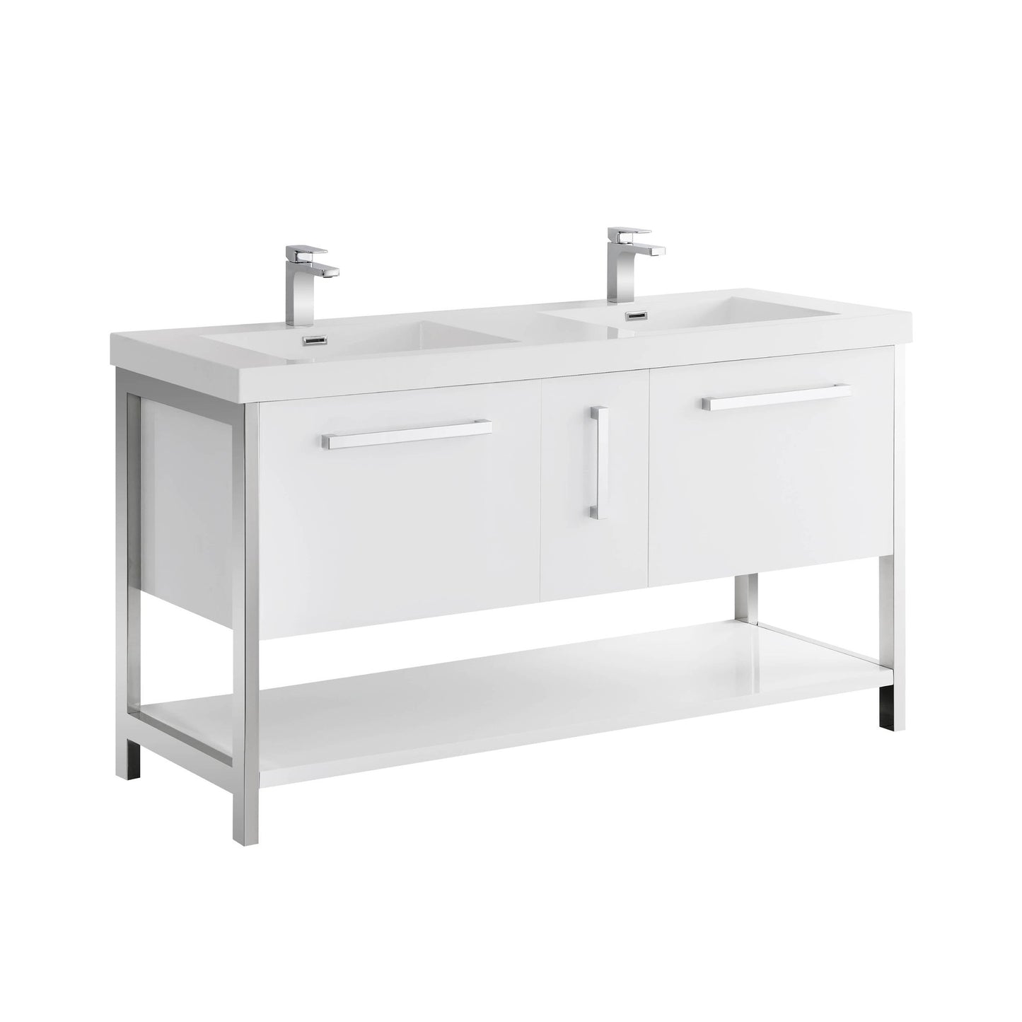 Blossom Riga 60" 3-Drawer Glossy White Freestanding Vanity Set With Acrylic Drop-In Double Sinks