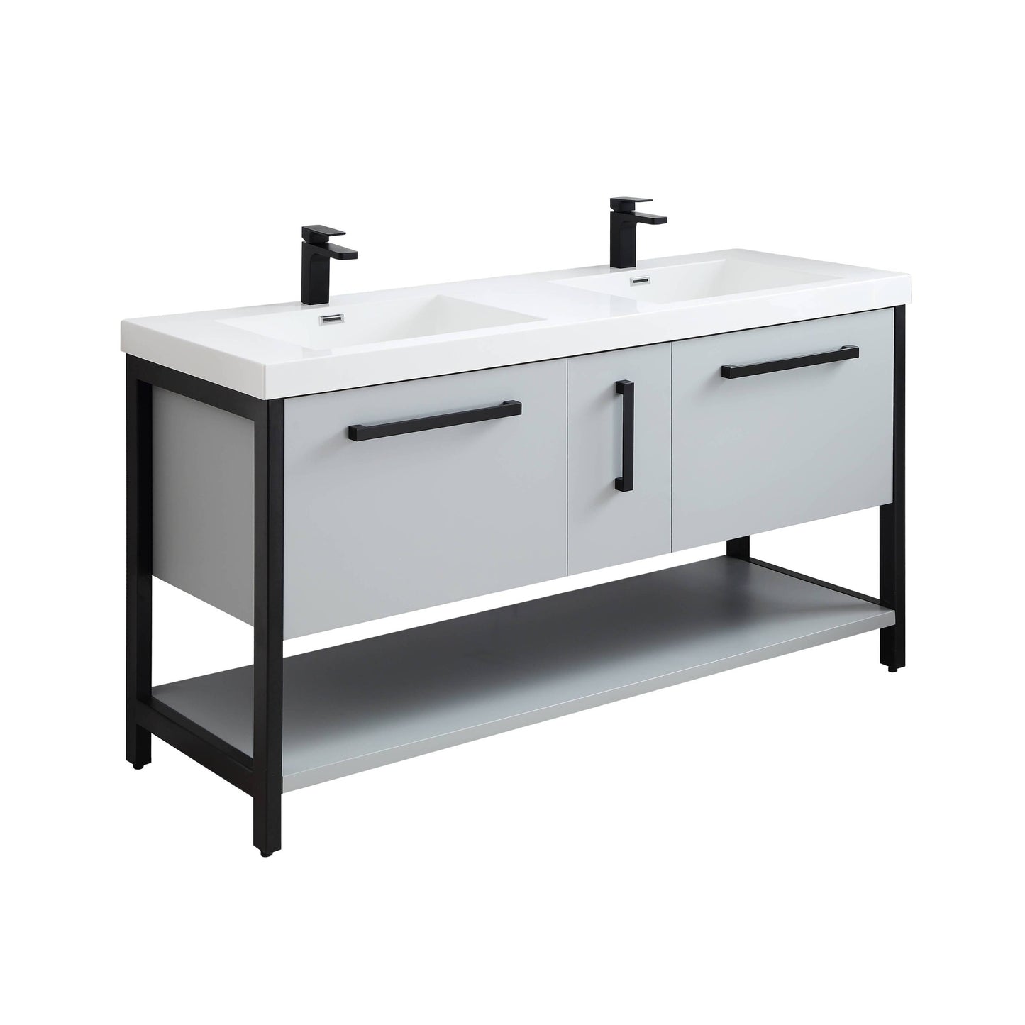 Blossom Riga 60" 3-Drawer Metal Gray Freestanding Vanity Base With An Open Shelf
