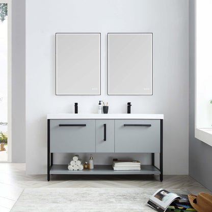 Blossom Riga 60" 3-Drawer Metal Gray Freestanding Vanity Set With Acrylic Drop-In Double Sinks