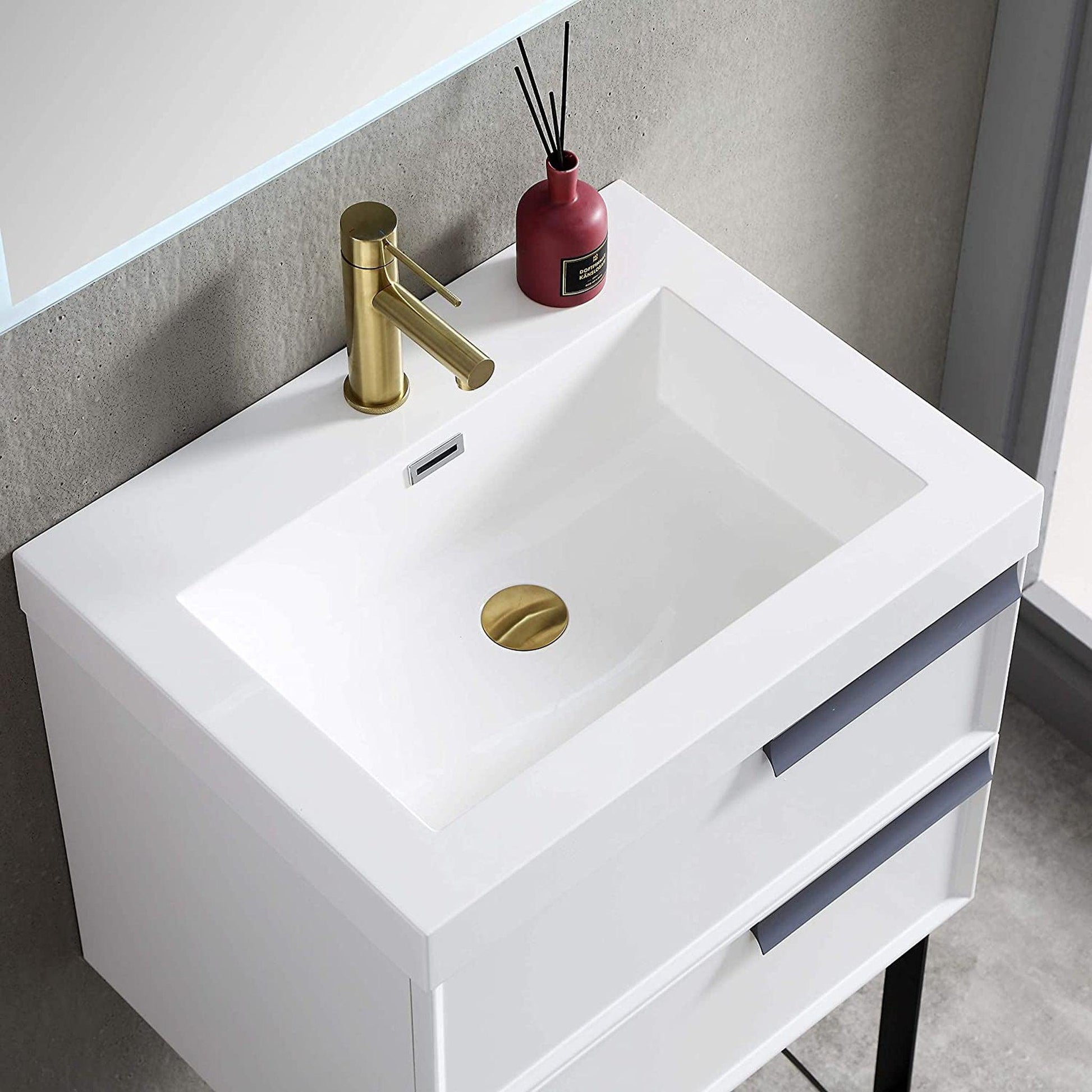 Blossom Sofia 24" 2-Drawer White Wall-Mounted Vanity Set With Acrylic Top and Integrated Single Sink