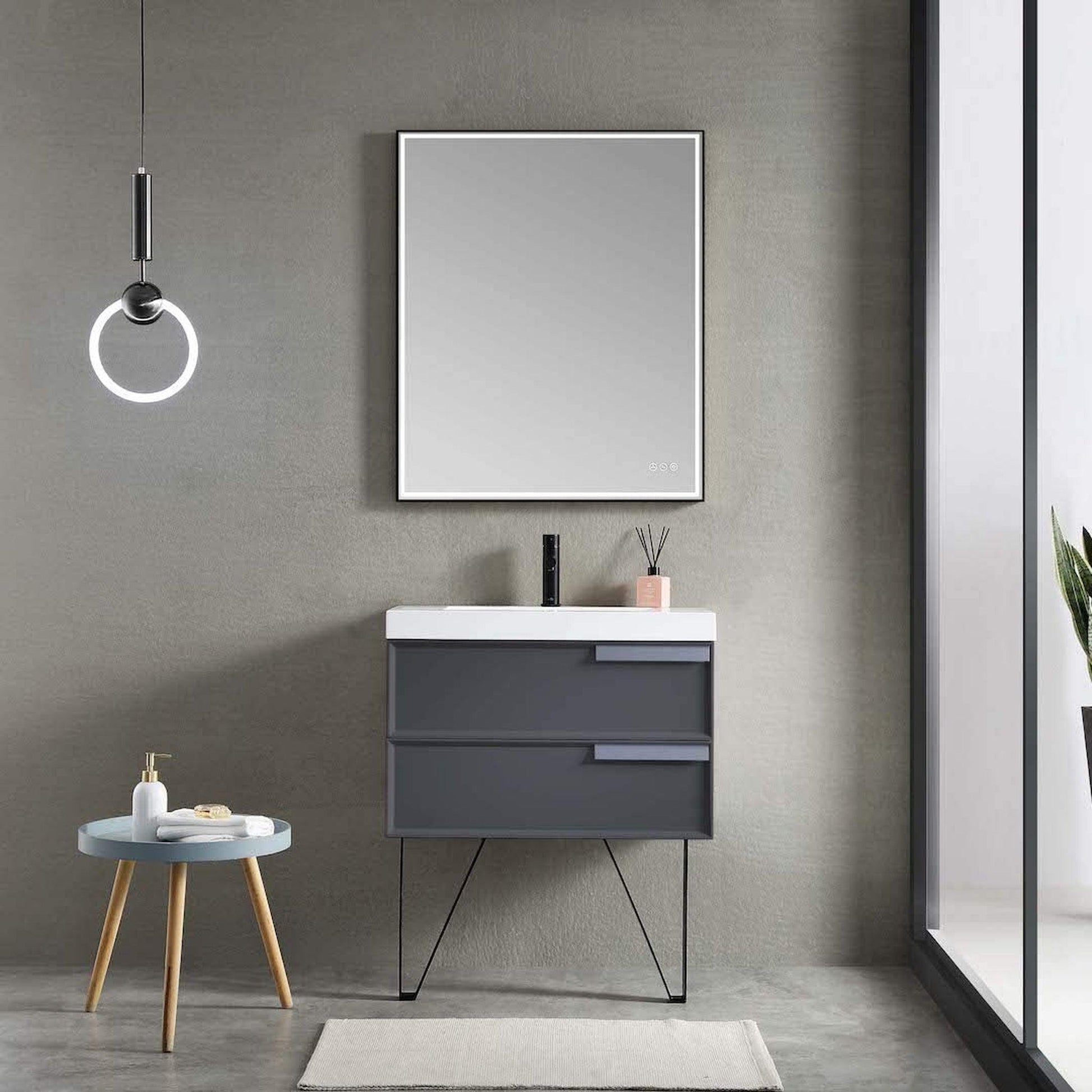 Blossom Sofia 30" 2-Drawer Matte Gray Wall-Mounted Vanity Set With Acrylic Top and Integrated Single Sink