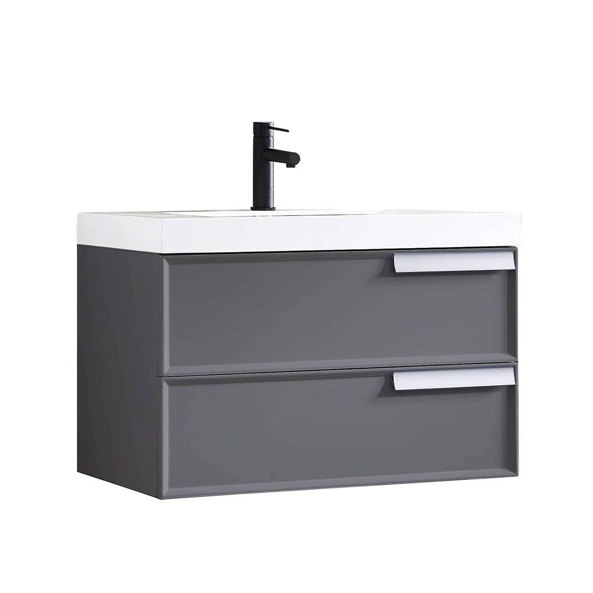 Blossom Sofia 30" 2-Drawer Matte Gray Wall-Mounted Vanity Set With Acrylic Top and Integrated Single Sink