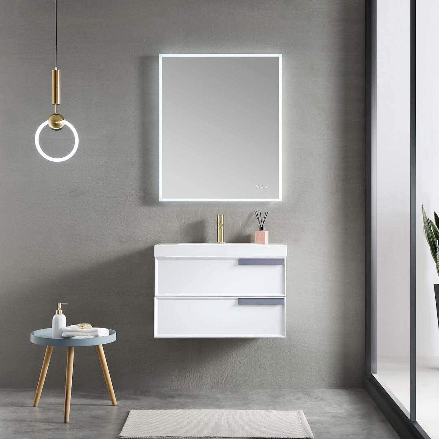 Blossom Sofia 30" 2-Drawer White Wall-Mounted Vanity Set With Acrylic Top and Integrated Single Sink