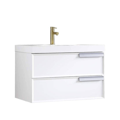 Blossom Sofia 30" 2-Drawer White Wall-Mounted Vanity Set With Acrylic Top and Integrated Single Sink