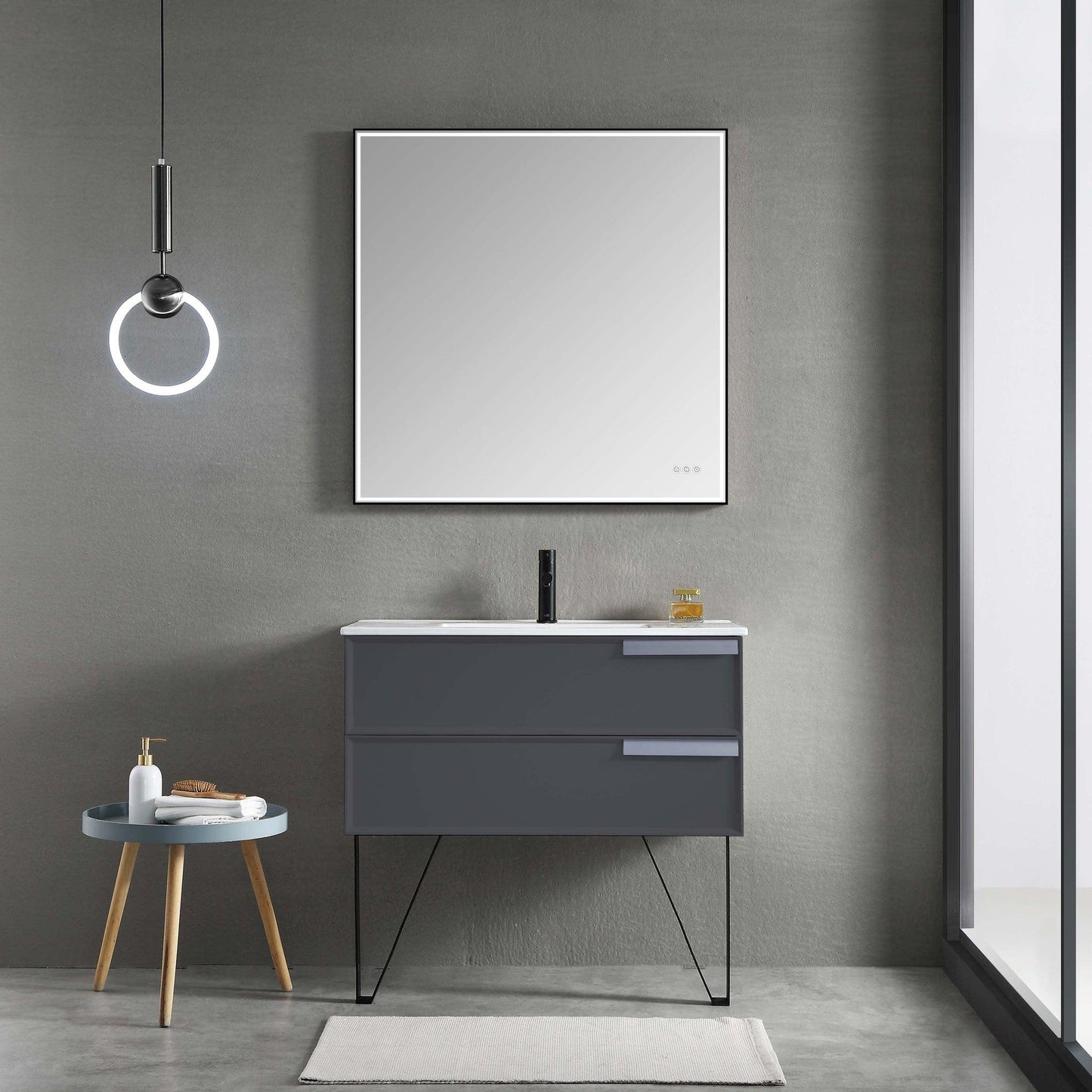 Blossom Sofia 36" 2-Drawer Matte Gray Wall-Mounted Vanity Base