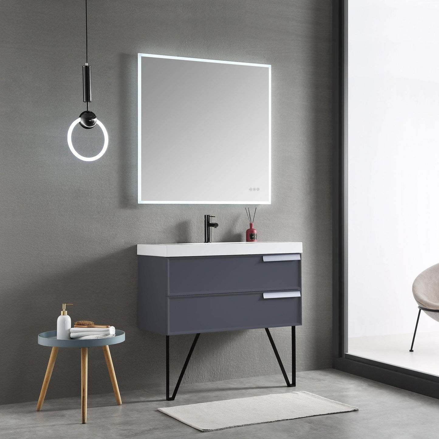 Blossom Sofia 36" 2-Drawer Matte Gray Wall-Mounted Vanity Set With Acrylic Top and Integrated Single Sink