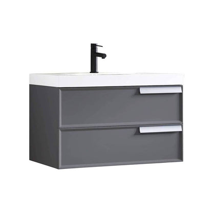 Blossom Sofia 36" 2-Drawer Matte Gray Wall-Mounted Vanity Set With Acrylic Top and Integrated Single Sink