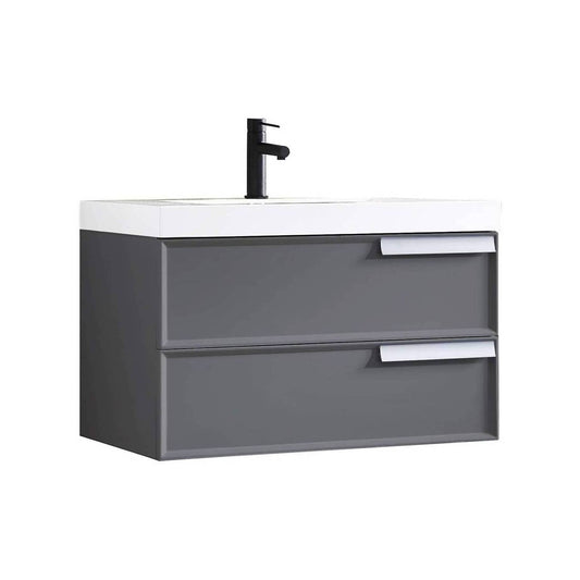 Blossom Sofia 36" 2-Drawer Matte Gray Wall-Mounted Vanity Set With Acrylic Top and Integrated Single Sink