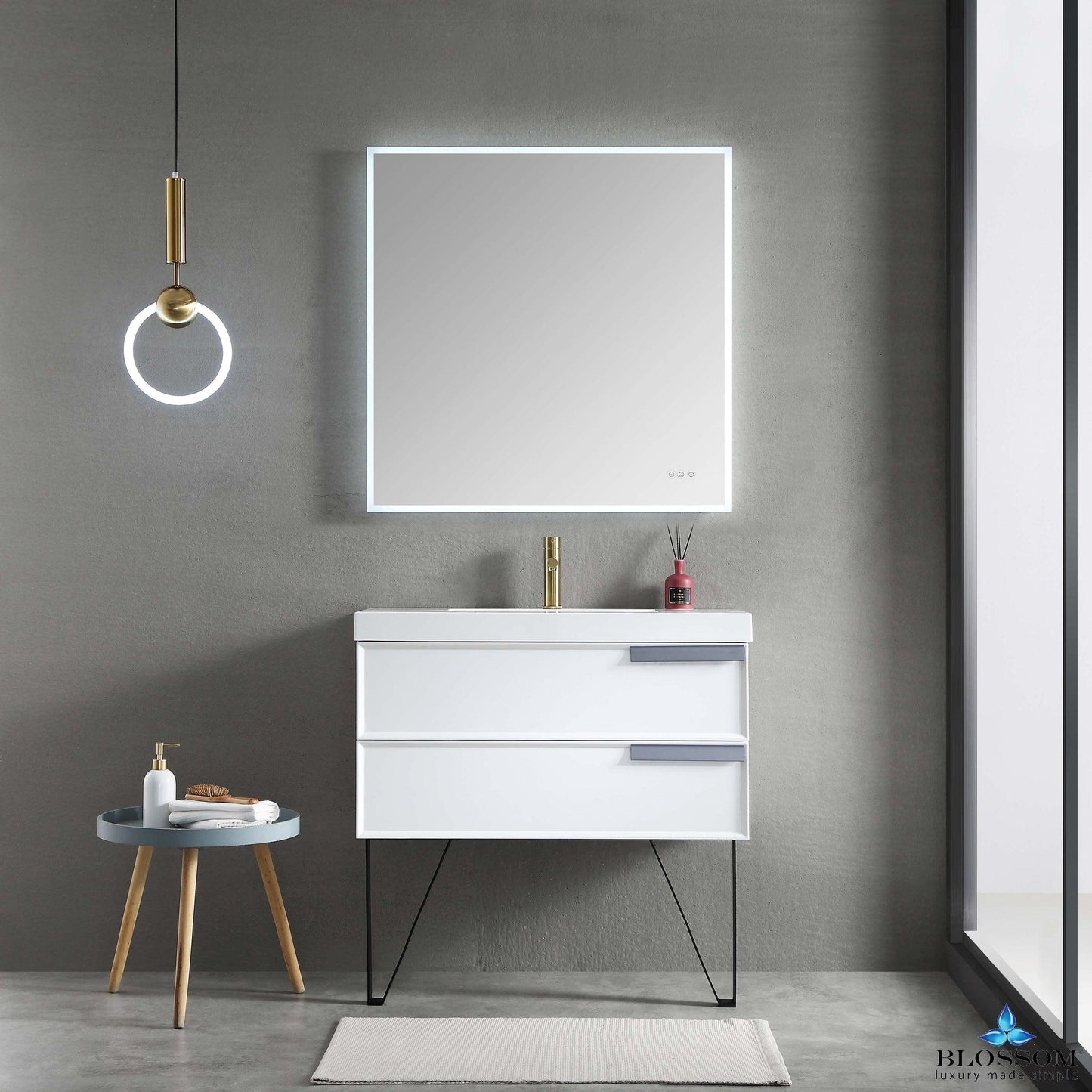 Blossom Sofia 36" 2-Drawer White Wall-Mounted Vanity Base