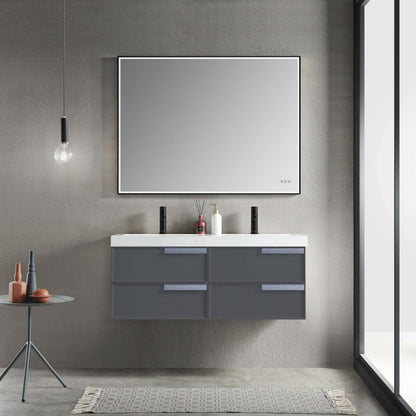 Blossom Sofia 48" 4-Drawer Matte Gray Wall-Mounted Vanity Base