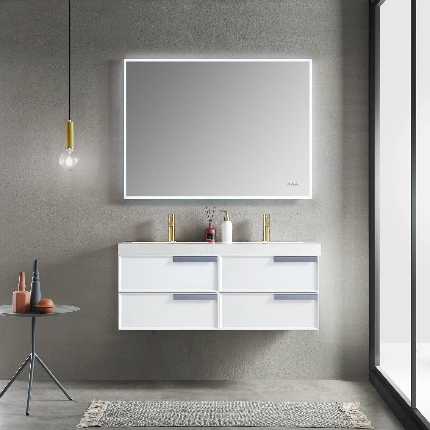 Blossom Sofia 48" 4-Drawer White Wall-Mounted Vanity Set With Acrylic Top and Integrated Double Sinks