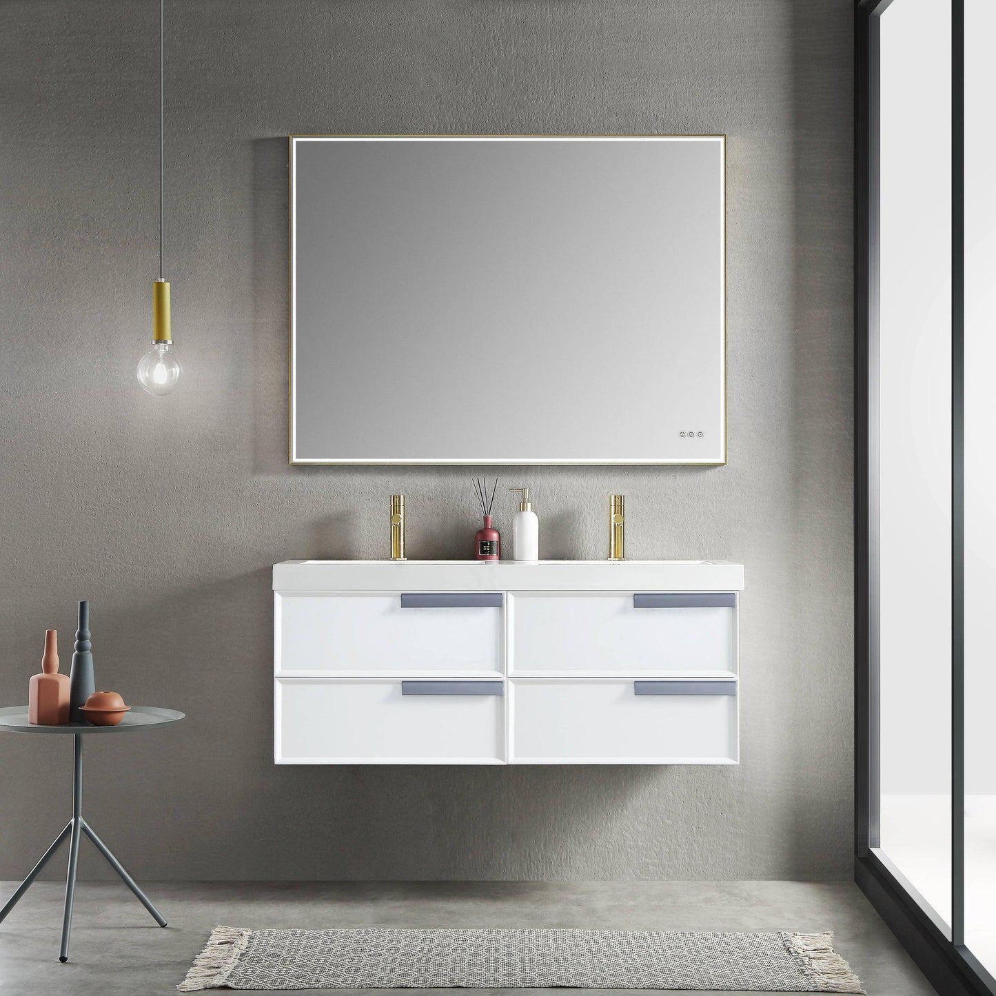 Blossom Sofia 48" 4-Drawer White Wall-Mounted Vanity Set With Acrylic Top and Integrated Double Sinks