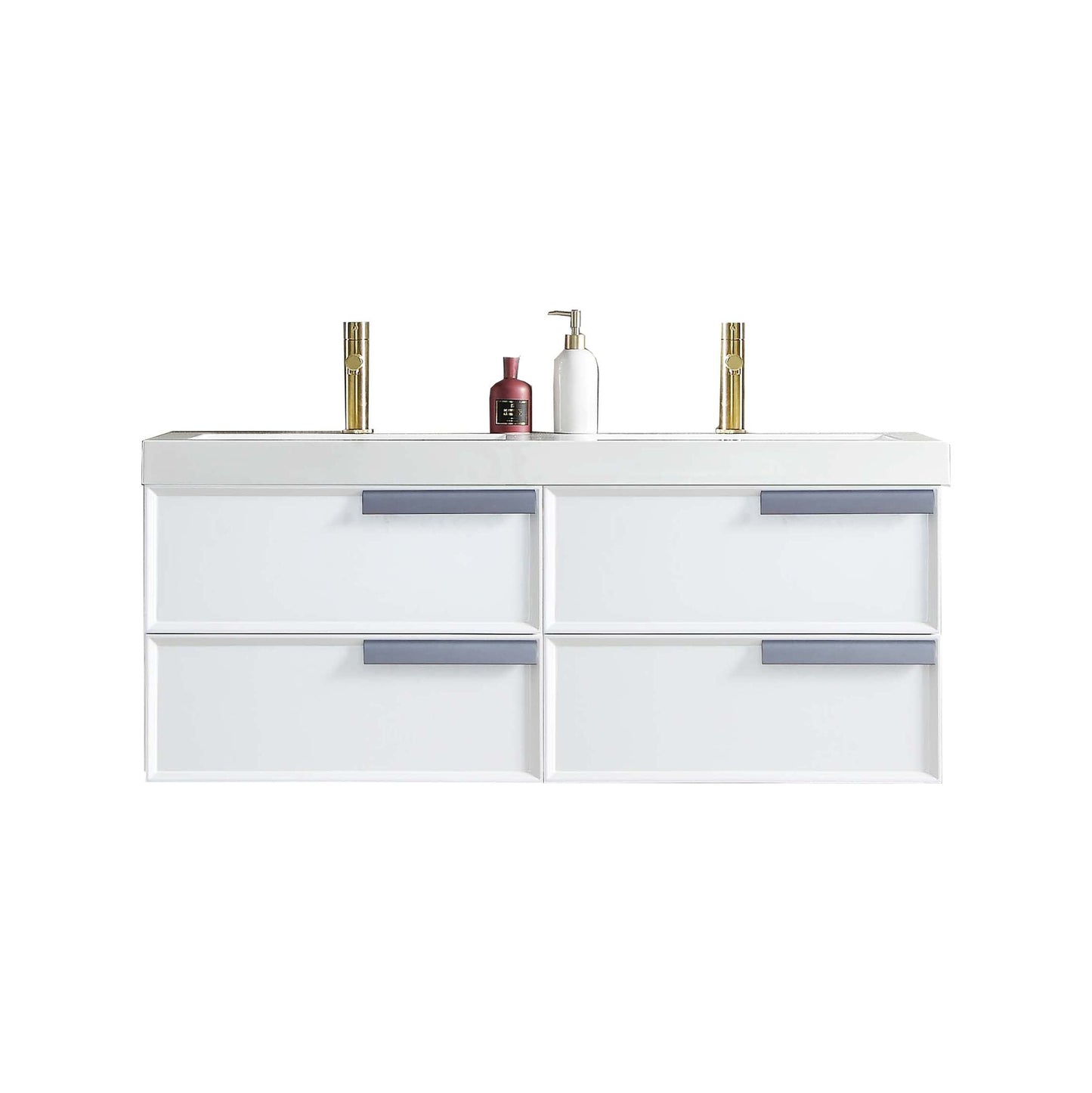 Blossom Sofia 48" 4-Drawer White Wall-Mounted Vanity Set With Acrylic Top and Integrated Double Sinks