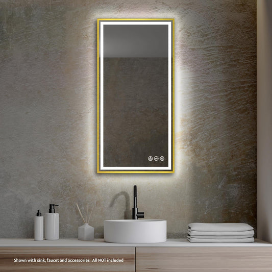 Blossom Stellar 18" x 36" Brushed Gold Hardwired Wall-Mounted Rectangle LED Mirror