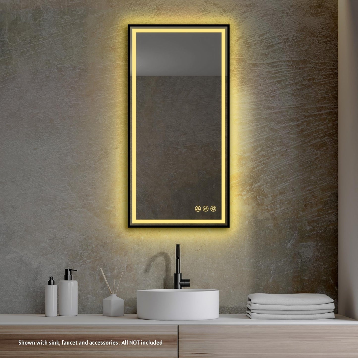 Blossom Stellar 18" x 36" Matte Black Hardwired Wall-Mounted Rectangle LED Mirror