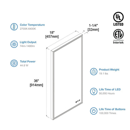 Blossom Stellar 18" x 36" Matte Black Hardwired Wall-Mounted Rectangle LED Mirror