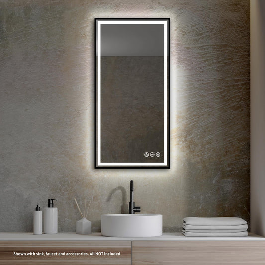 Blossom Stellar 18" x 36" Matte Black Hardwired Wall-Mounted Rectangle LED Mirror