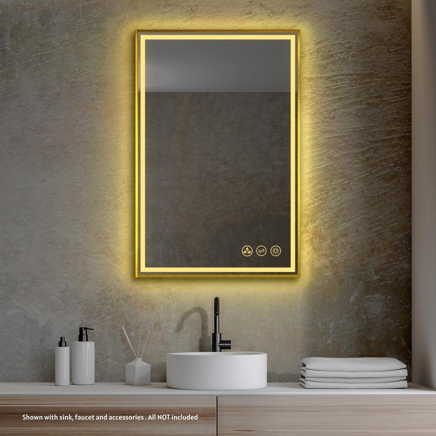 Blossom Stellar 24" x 36" Brushed Gold Hardwired Wall-Mounted Rectangle LED Mirror