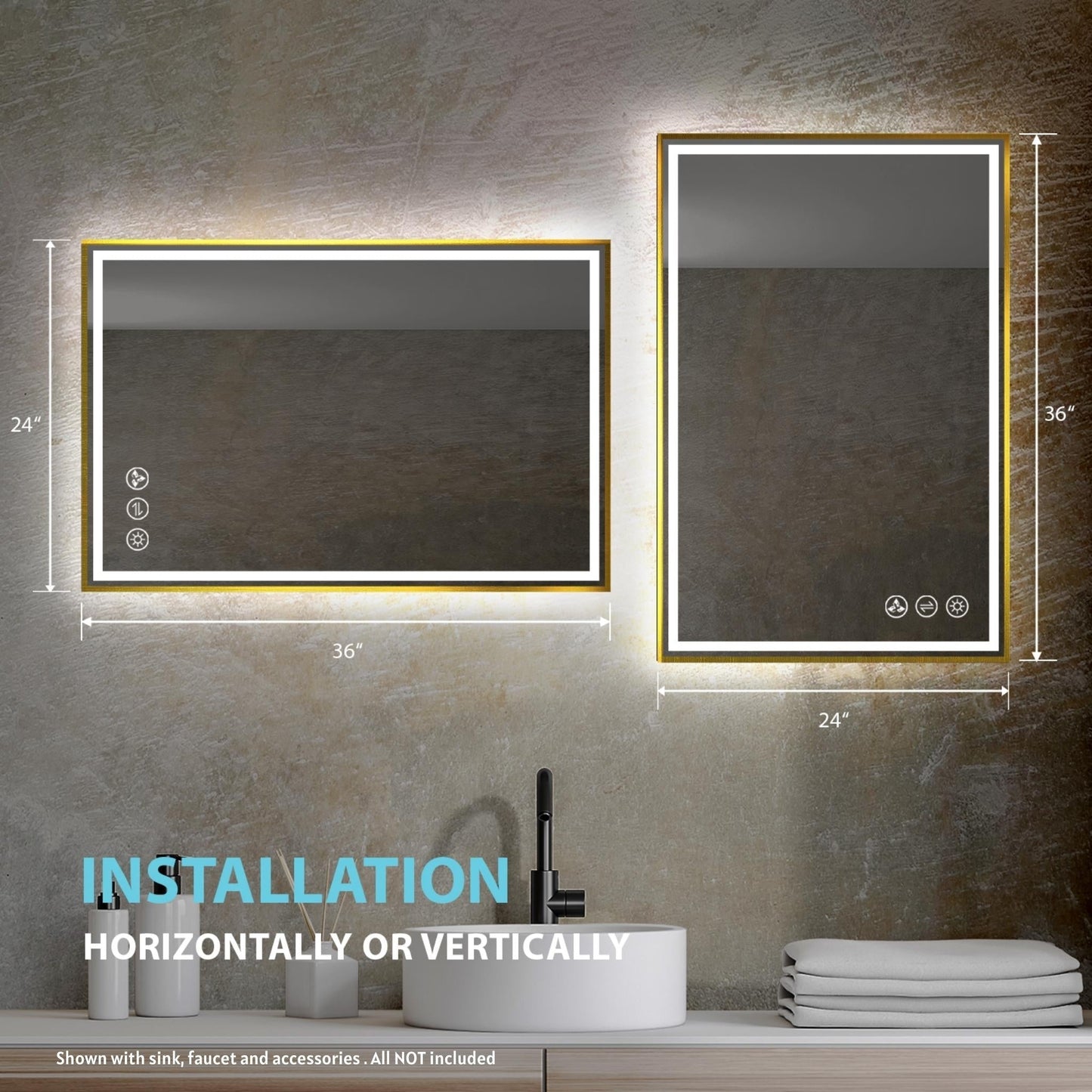 Blossom Stellar 24" x 36" Brushed Gold Hardwired Wall-Mounted Rectangle LED Mirror