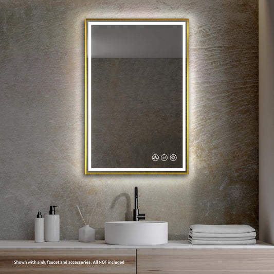 Blossom Stellar 24" x 36" Brushed Gold Hardwired Wall-Mounted Rectangle LED Mirror
