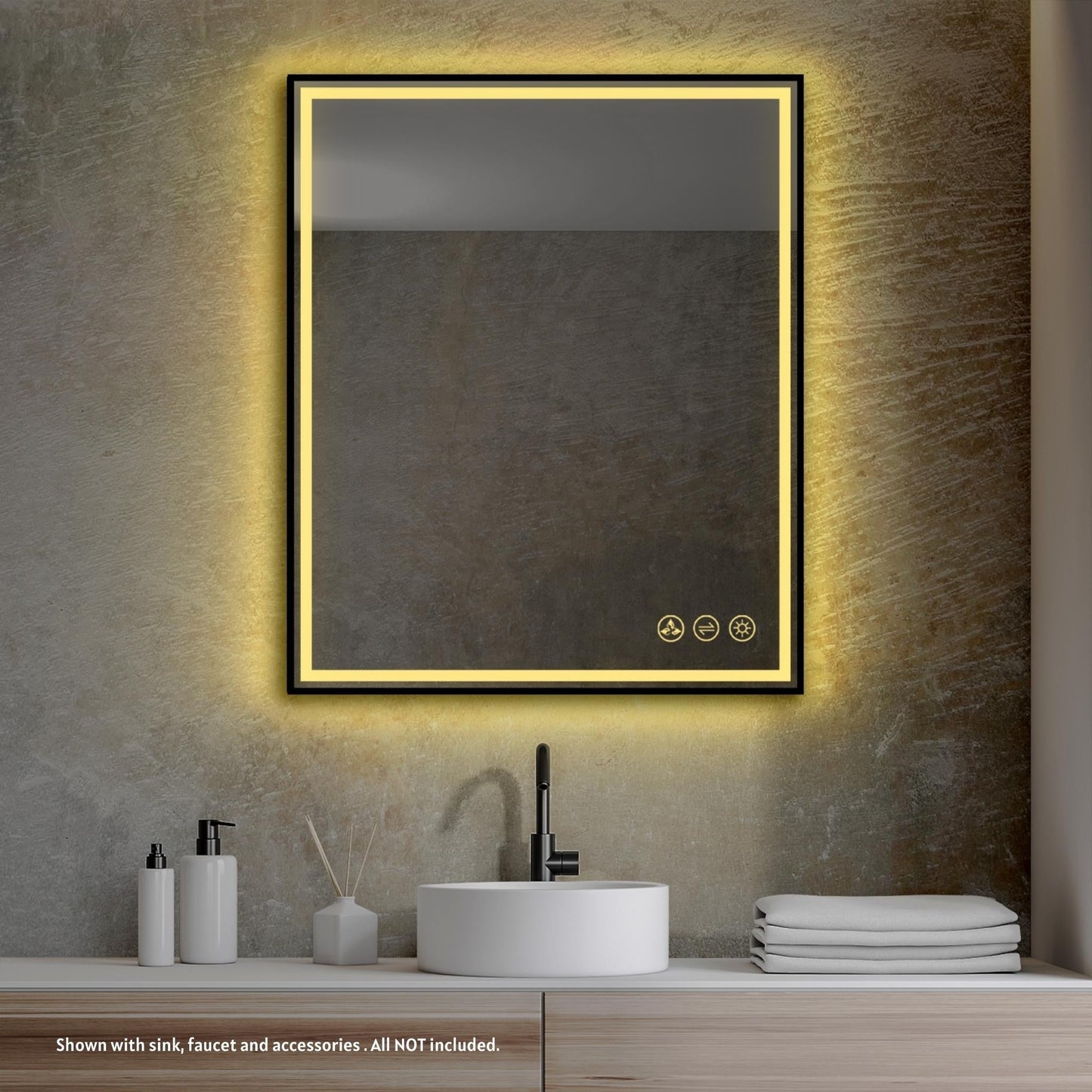 Blossom Stellar 30" x 36" Matte Black Wall-Mounted Rectangle LED Mirror