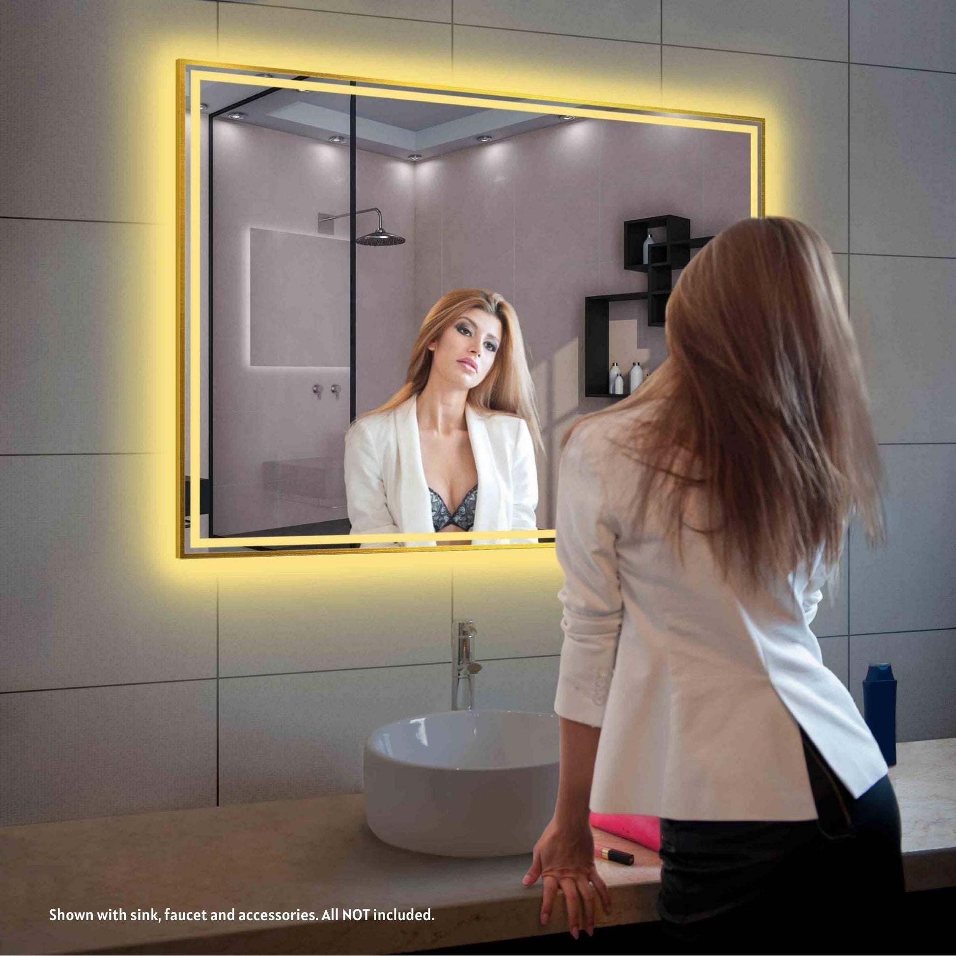 Blossom Stellar 48" x 36" Brushed Gold Wall-Mounted Rectangle LED Mirror