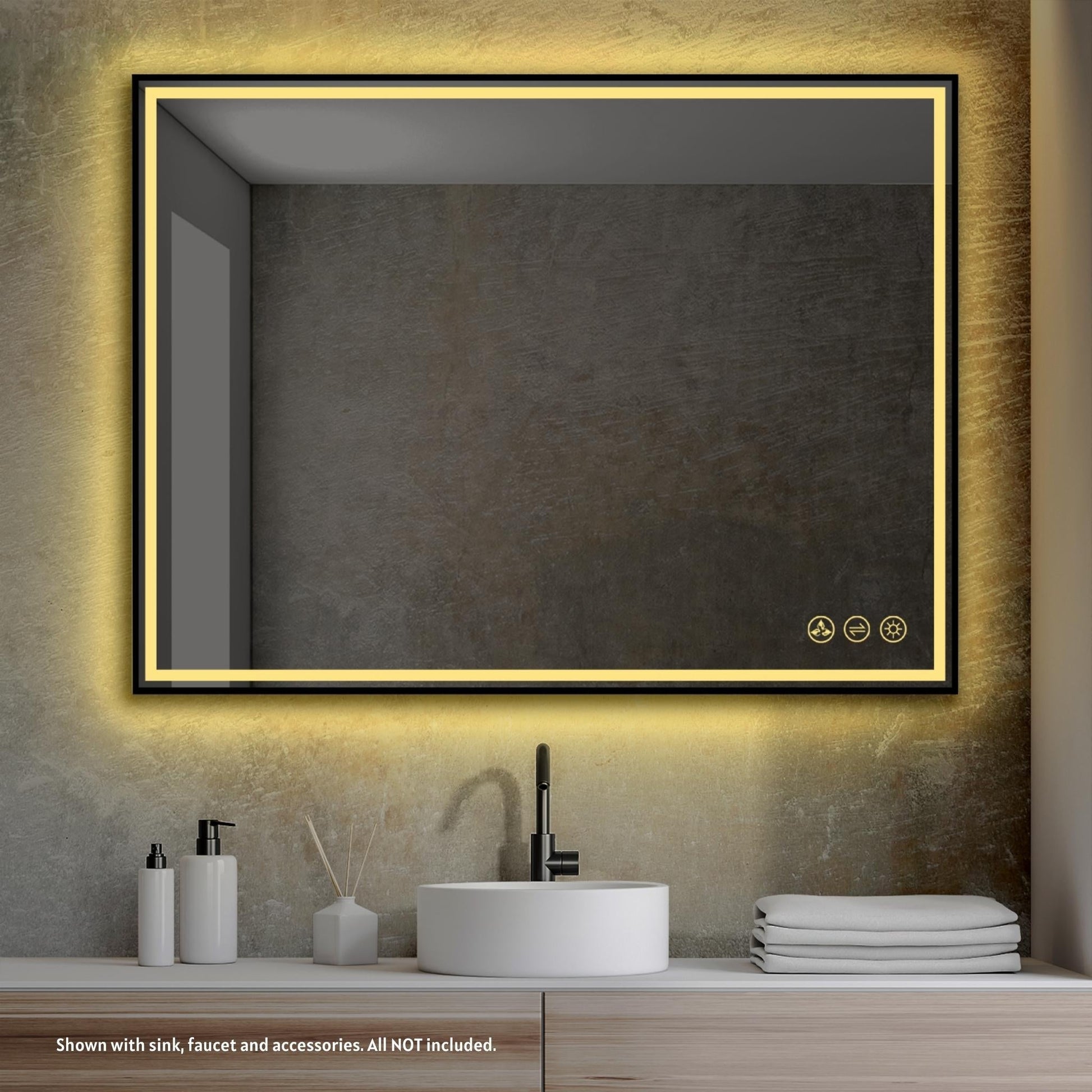 Blossom Stellar 48" x 36" Matte Black Wall-Mounted Rectangle LED Mirror