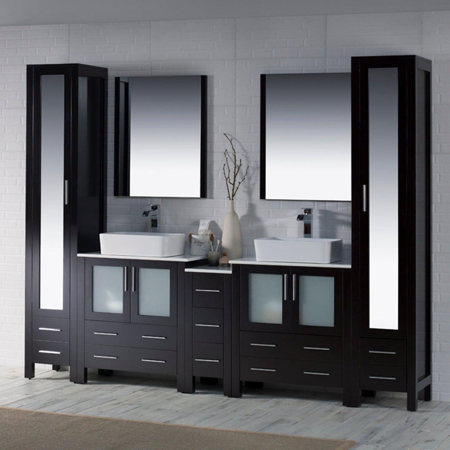 Blossom Sydney 102" Espresso Freestanding Vanity With Ceramic Double Vessel Sinks