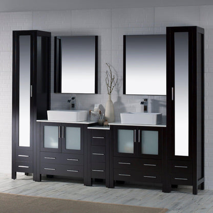 Blossom Sydney 102" Espresso Freestanding Vanity With Ceramic Double Vessel Sinks and Mirror