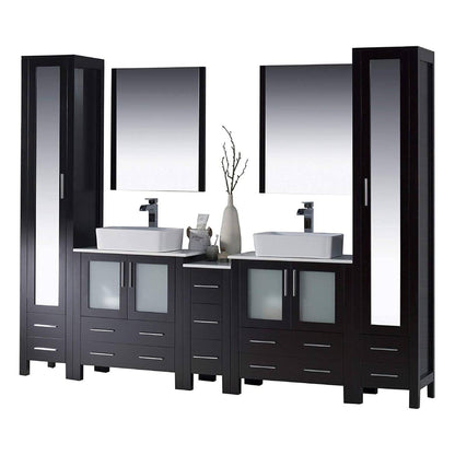 Blossom Sydney 102" Espresso Freestanding Vanity With Ceramic Double Vessel Sinks and Mirror