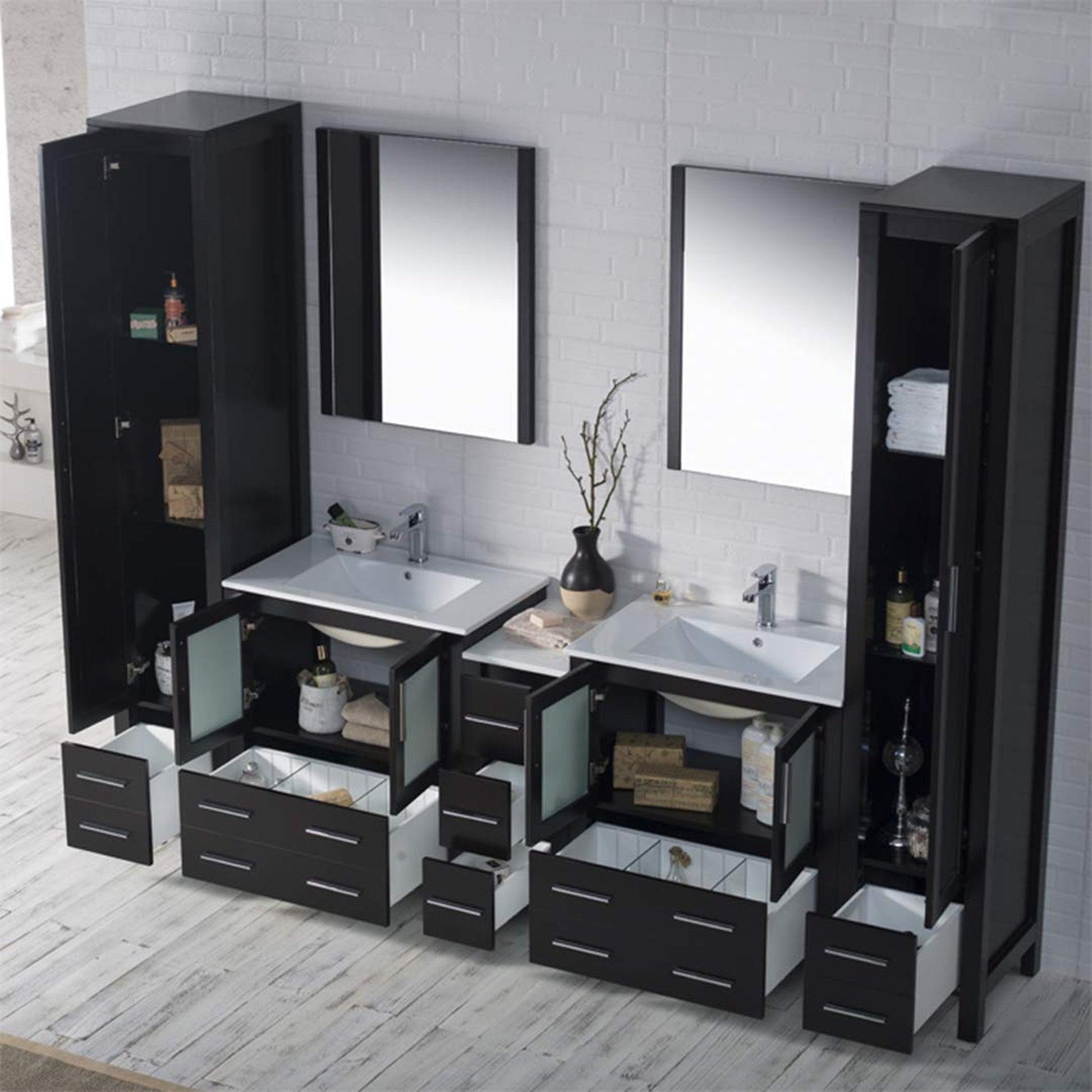 Blossom Sydney 102" Espresso Freestanding Vanity With Integrated Double Sinks Ceramic Top