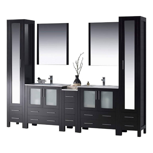 Blossom Sydney 102" Espresso Freestanding Vanity With Integrated Double Sinks Ceramic Top and Mirror