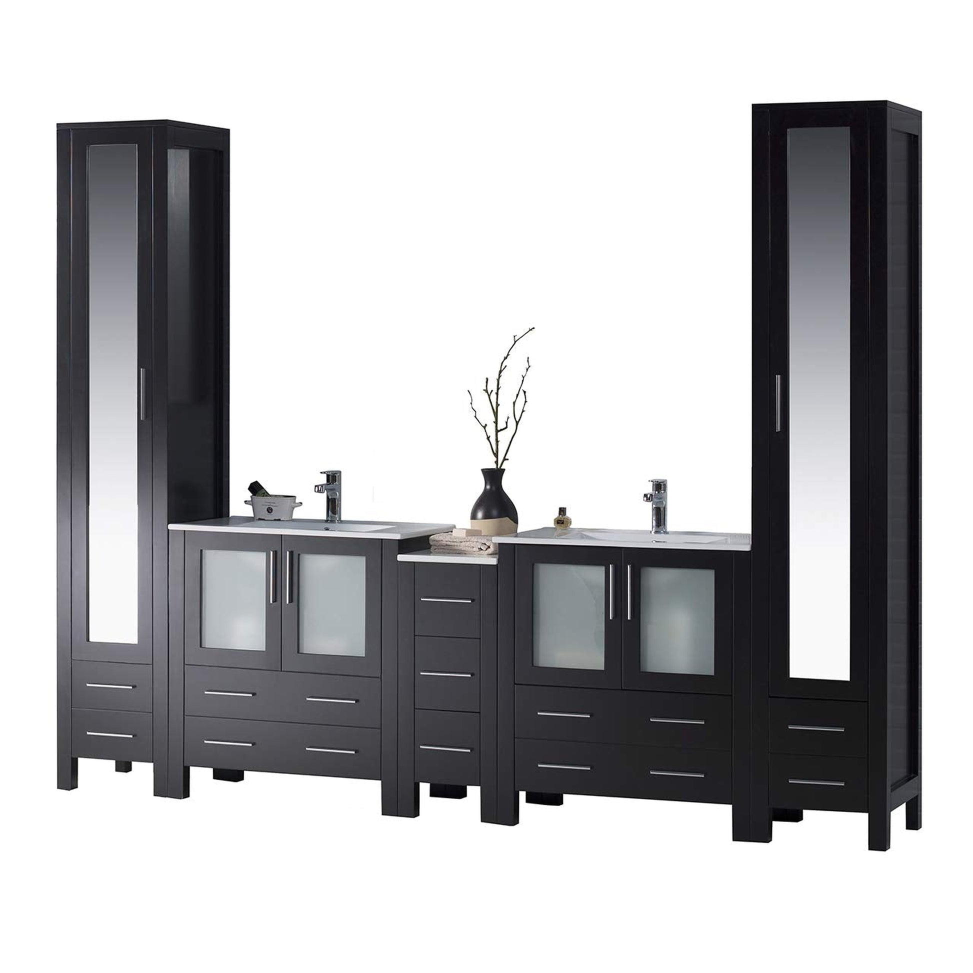 Blossom Sydney 102" Espresso Freestanding Vanity With Integrated Double Sinks Ceramic Top