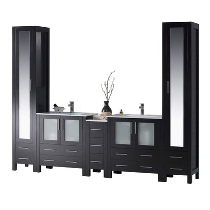 Blossom Sydney 102" Espresso Freestanding Vanity With Integrated Double Sinks Ceramic Top