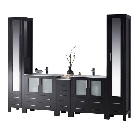 Blossom Sydney 102" Espresso Freestanding Vanity With Integrated Double Sinks Ceramic Top
