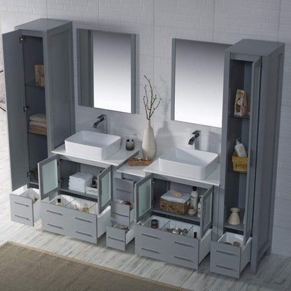 Blossom Sydney 102" Metal Gray Freestanding Vanity With Ceramic Double Vessel Sinks and Mirror