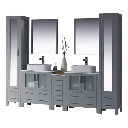 Blossom Sydney 102" Metal Gray Freestanding Vanity With Ceramic Double Vessel Sinks and Mirror