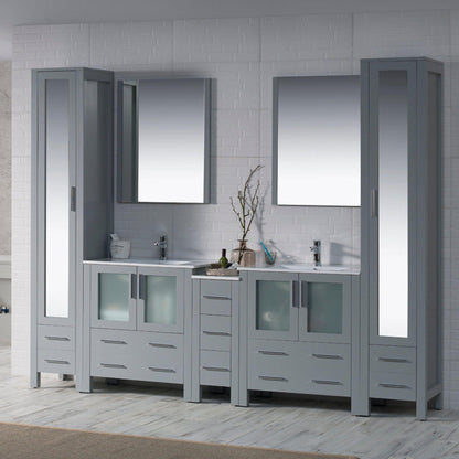 Blossom Sydney 102" Metal Gray Freestanding Vanity With Integrated Double Sinks Ceramic Top