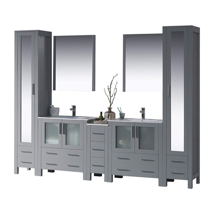 Blossom Sydney 102" Metal Gray Freestanding Vanity With Integrated Double Sinks Ceramic Top and Mirror