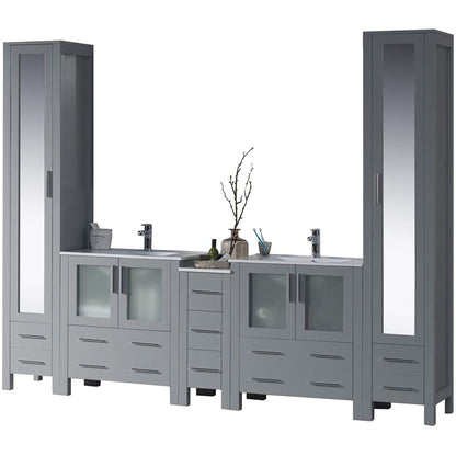 Blossom Sydney 102" Metal Gray Freestanding Vanity With Integrated Double Sinks Ceramic Top