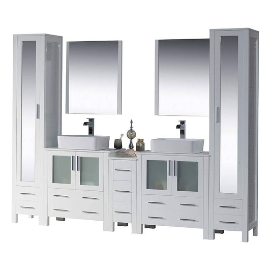 Blossom Sydney 102" White Freestanding Vanity With Ceramic Double Vessel Sinks and Mirror