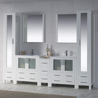 Blossom Sydney 102" White Freestanding Vanity With Integrated Double Sinks Ceramic Top