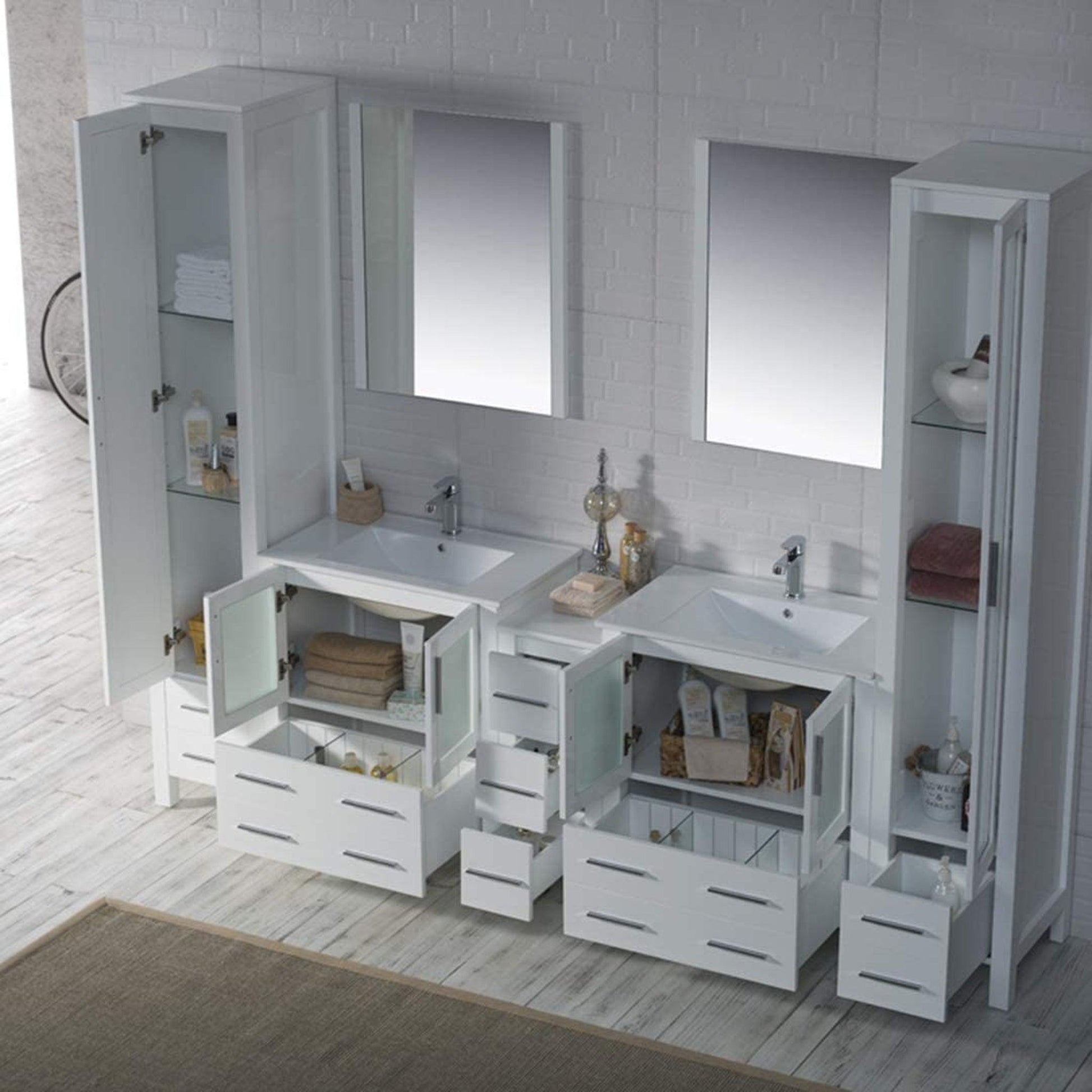 Blossom Sydney 102" White Freestanding Vanity With Integrated Double Sinks Ceramic Top