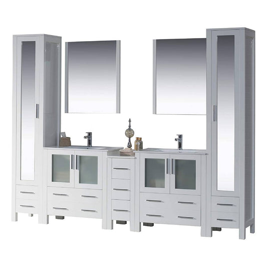 Blossom Sydney 102" White Freestanding Vanity With Integrated Double Sinks Ceramic Top and Mirror