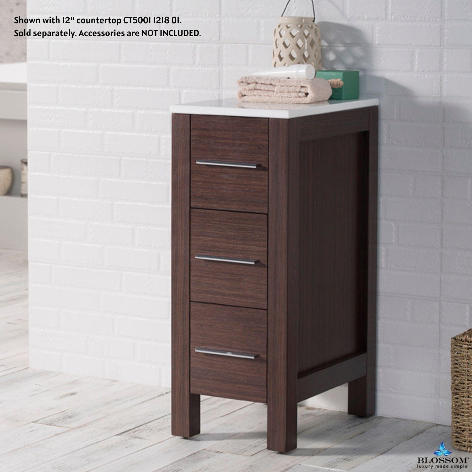 Blossom Sydney 12" x 30" Wenge Freestanding Side Cabinet With 3 Drawers